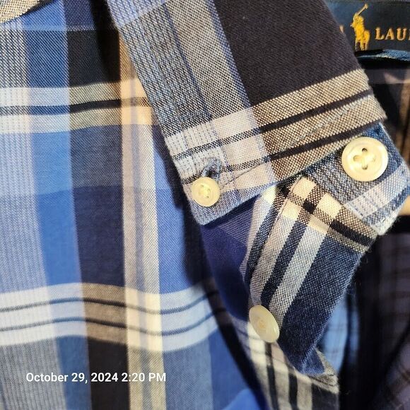 Ralph Lauren Indigo Madras Plaid Button Up Down Shirt Long Sleeve  Size L 14-16 - Picture 4 of 11